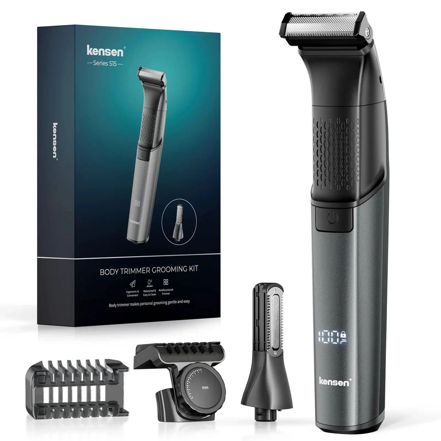 KENSEN 2-in-1 Dual-Sided Electric Trimmer Shaver Beard Body Razor Black